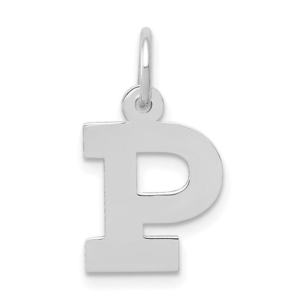 14k White Gold, Amanda Collection, Small Block Style Initial P Pendant